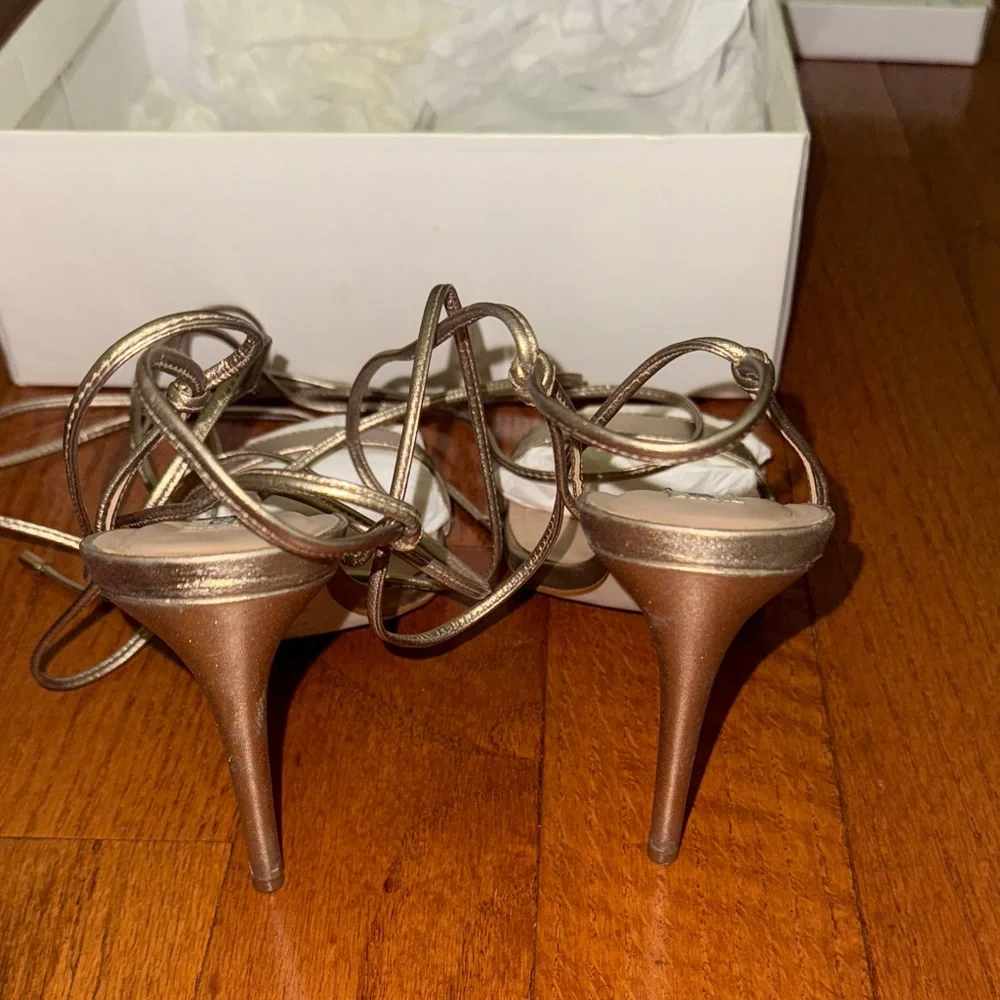 Steve Madden Level Metallic Gold Strappy Heels - Picture 3 of 10